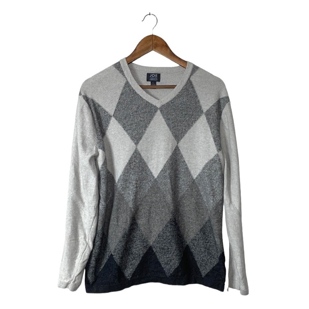Joe Joseph Abboud Gray Argyle Sweater Cotton Fall Work Office Career Size Large